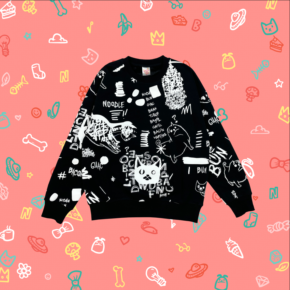 Black And White Graffiti Doodle Text Print Men's Sweatshirt